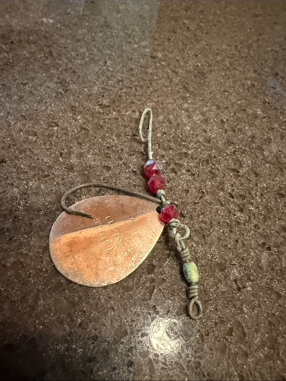 Vintage Lucky Strike No.4 lure with 3 Ruby glass beads.